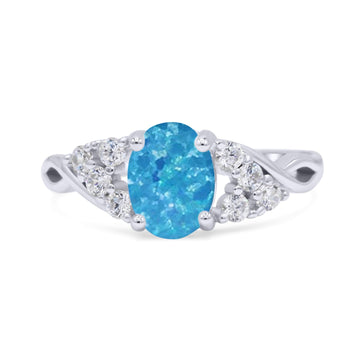 Oval Art Deco Bridal Wedding Engagement Ring Infinity Lab Created Blue Opal 925 Sterling Silver